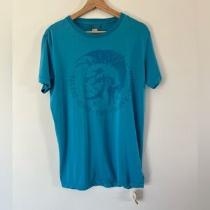 Diesel Blue Short Sleeve Mohawk Logo Graphic Crewneck Cotton T- Shirt Size Large